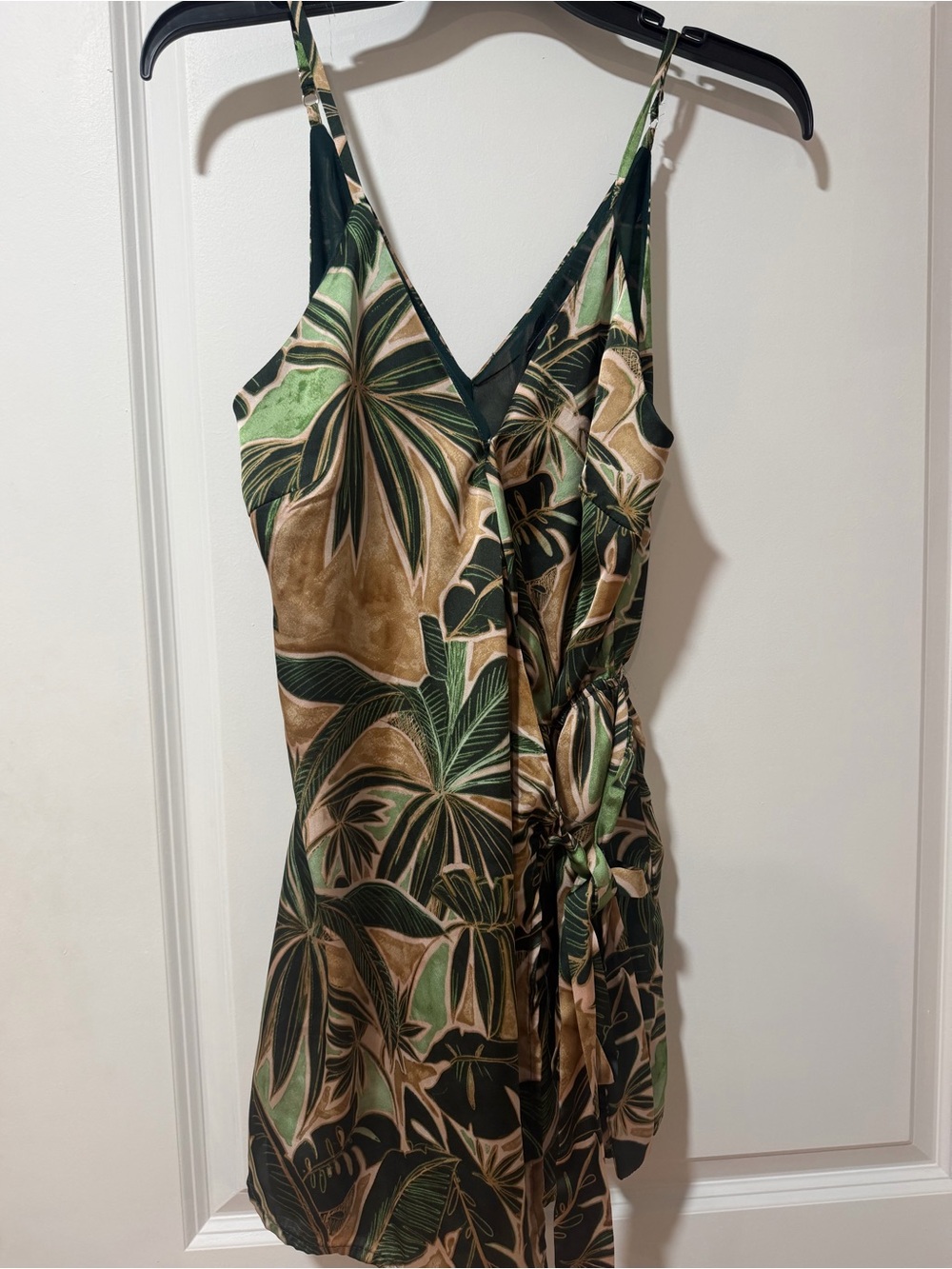 VICI Tropical Print Wrap Romper in Green and Tan XS